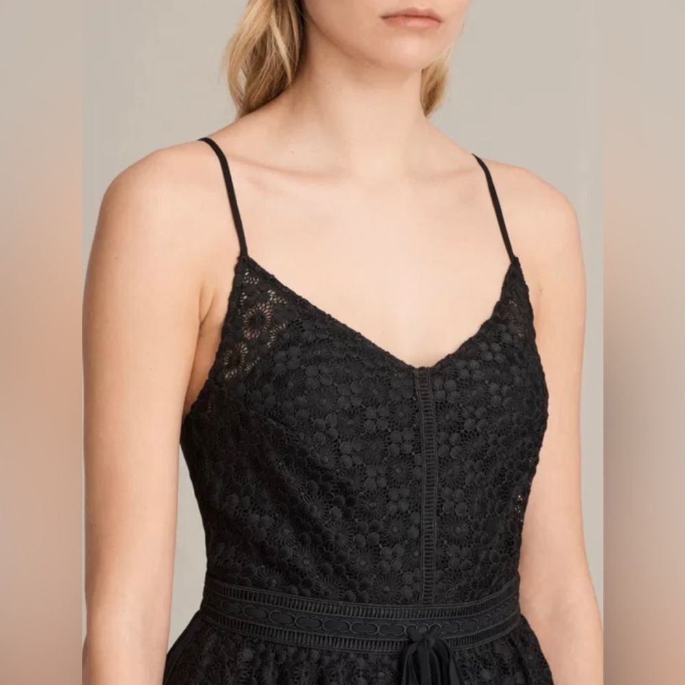 All Saints Black Lace Maxi Dress with Sheer Skirt Panels - Picture 14 of 16